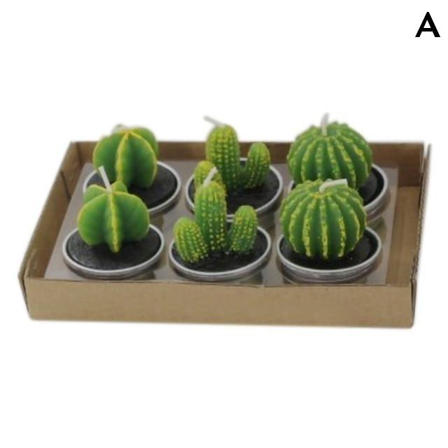 6Pcs/Set Artificial Cactus Succulent Plant Green Mini Candles Home Dcor