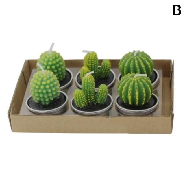 6Pcs/Set Artificial Cactus Succulent Plant Green Mini Candles Home Dcor