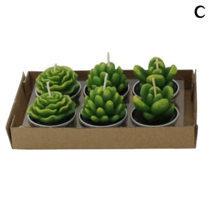 6Pcs/Set Artificial Cactus Succulent Plant Green Mini Candles Home Dcor