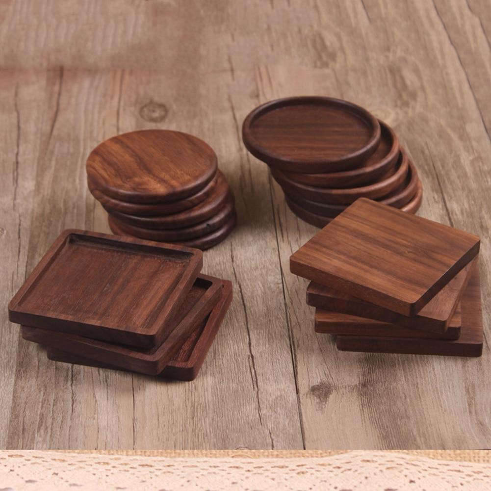 Set Of 2 Eco-Friendly Beech Wood Coasters Round Square Flat Rim