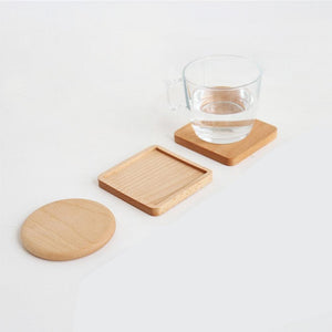 Set Of 2 Eco-Friendly Beech Wood Coasters Round Square Flat Rim