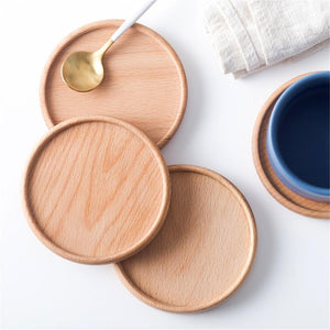 Set Of 2 Eco-Friendly Beech Wood Coasters Round Square Flat Rim