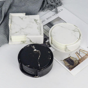 Elegant Faux Leather Marble Coasters