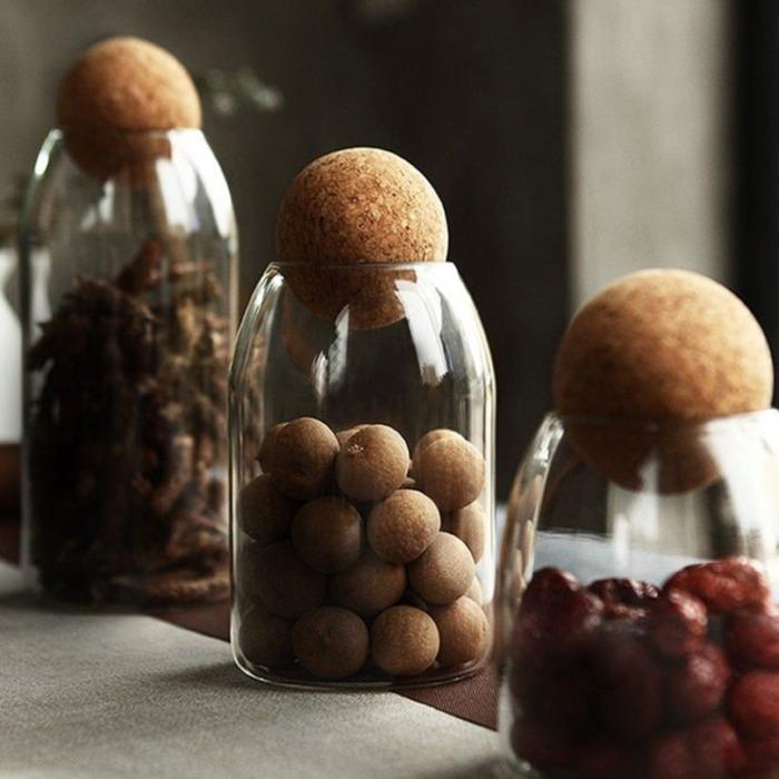 Glass Storage Containers With Round Cork Lid Natural Rustic Home Decor