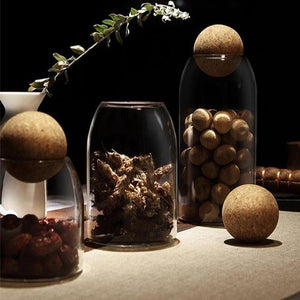 Glass Storage Containers With Round Cork Lid Natural Rustic Home Decor