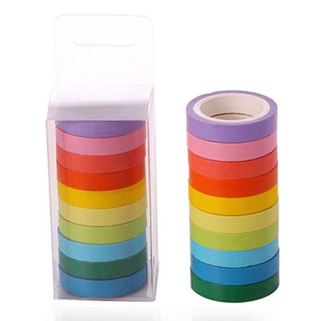 10Pcs / Box Rainbow Solid Color Masking Tape Washi Craft Supplies