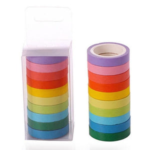 10Pcs / Box Rainbow Solid Color Masking Tape Washi Craft Supplies