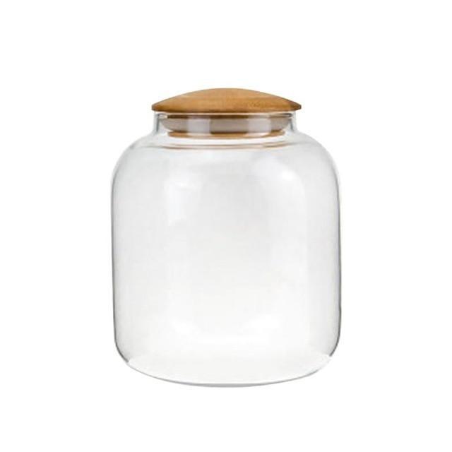 Round Bamboo Lid Glass Containers Kitchen Storage Organisation