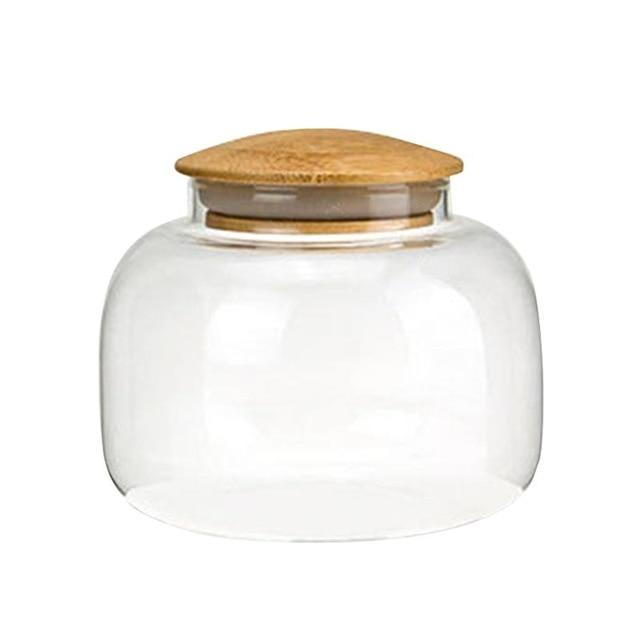 Round Bamboo Lid Glass Containers Kitchen Storage Organisation