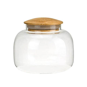 Round Bamboo Lid Glass Containers Kitchen Storage Organisation