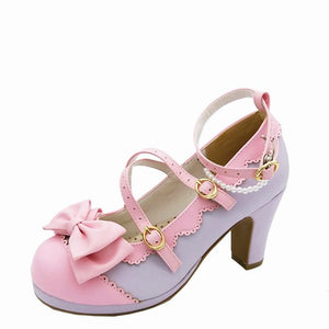 Cute Lolita Buckle Heel Bow Kawaii Cosplay Shoes