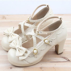 Cute Lolita Buckle Heel Bow Kawaii Cosplay Shoes