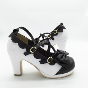 Cute Lolita Buckle Heel Bow Kawaii Cosplay Shoes