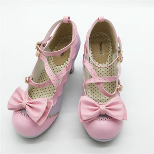 Cute Lolita Buckle Heel Bow Kawaii Cosplay Shoes