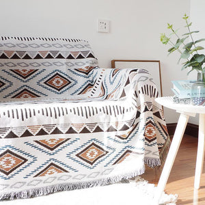 Tribal Moroccan Theme Reversible Fringe Blanket