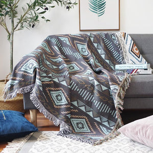 Tribal Moroccan Theme Reversible Fringe Blanket