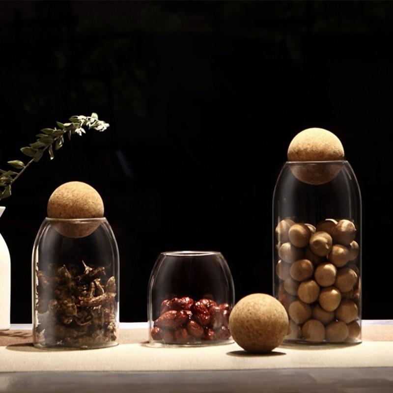 Glass Storage Containers With Round Cork Lid Natural Rustic Home Decor