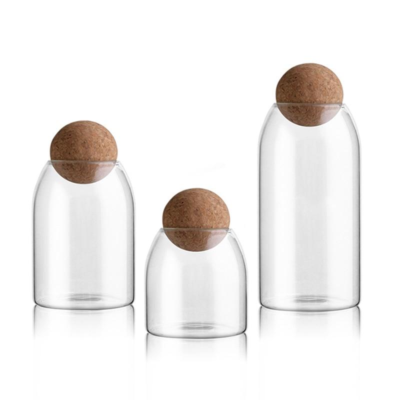 Glass Storage Containers With Round Cork Lid Natural Rustic Home Decor