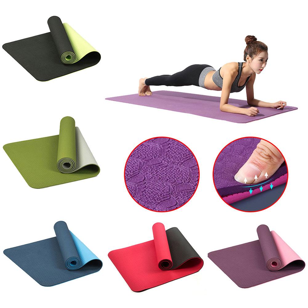 Two Tone Colours 6Mm Tpe Non Slip Yoga Mat Home Gym Fitness Equipment Exercise