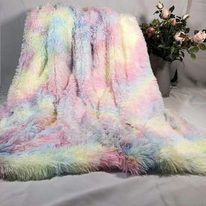 Colourful Rainbow Plush Super Soft Blanket Winter Warmers
