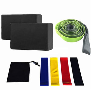 Fitness Kit Pilates Yoga Training Belt Resistance Bands Eva Blocks Home Gym Equipment