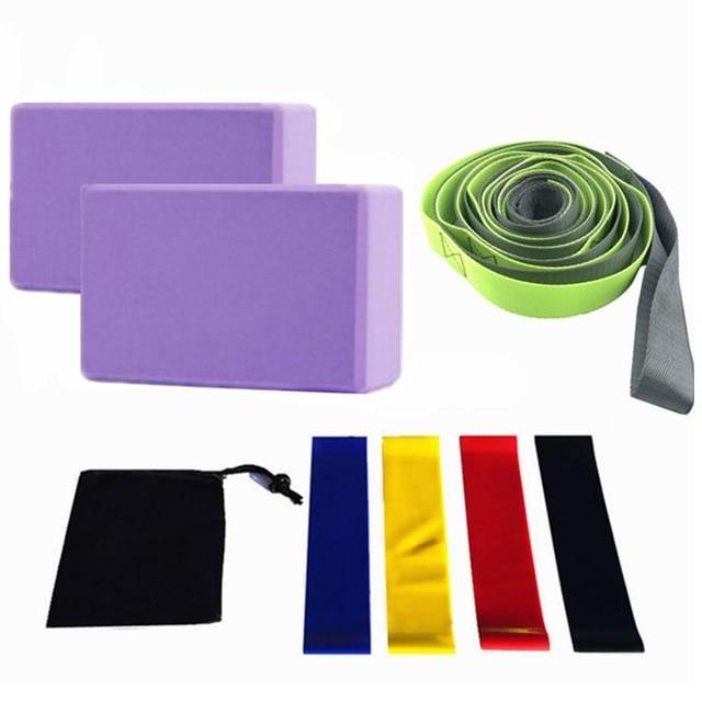 Fitness Kit Pilates Yoga Training Belt Resistance Bands Eva Blocks Home Gym Equipment