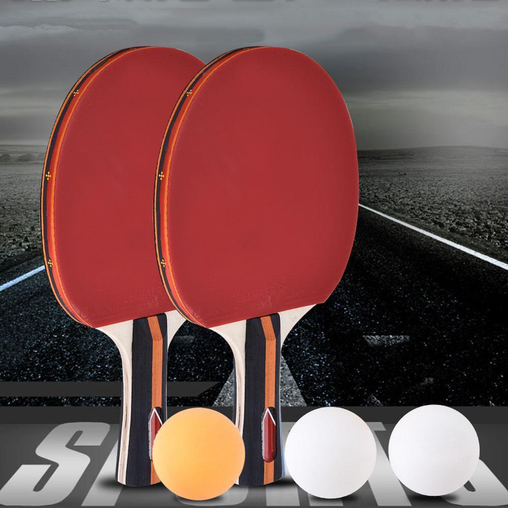 Pair Of Table Tennis Bats Ping Pong Paddle Racket Set With 3 Balls Home Fitness