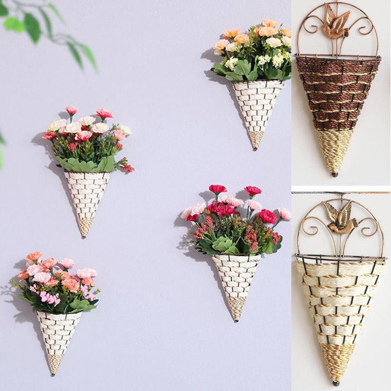 Natural Wicker Flower Basket Wall Hanging Pot Planter Rattan Vase Home Decor