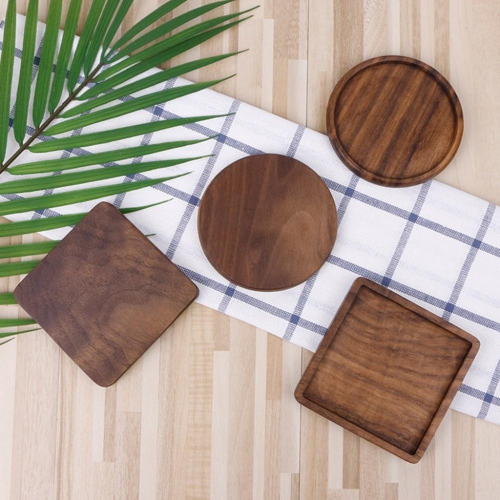 Set Of 2 Eco-Friendly Beech Wood Coasters Round Square Flat Rim