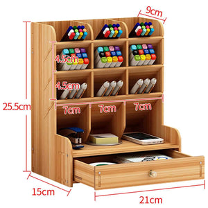 Wooden Pen Holder Desktop Stationery Organiser Home Office Storage