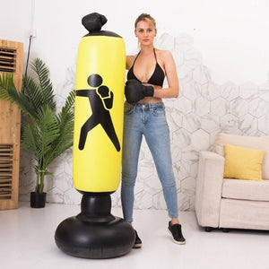 1.6M Yellow Inflatable Standing Boxing Bag Water Base Stress Punching Home Gym