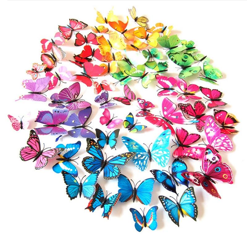 12 Pcs / Set Rainbow Colourful 3D Pvc Butterfly Wall Sticker Kawaii Home Decor