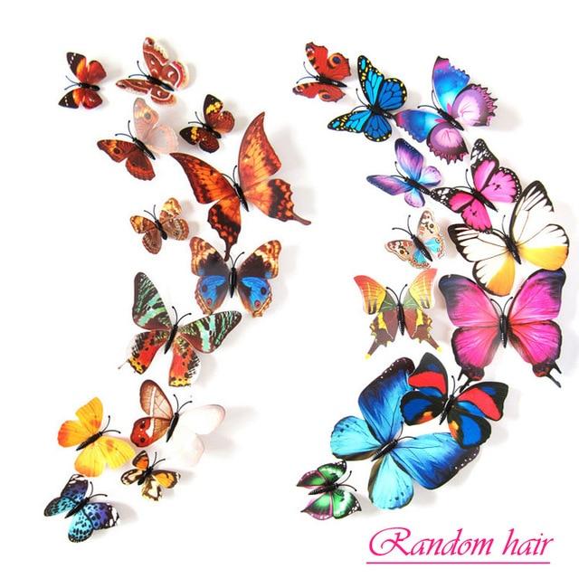 12 Pcs / Set Rainbow Colourful 3D Pvc Butterfly Wall Sticker Kawaii Home Decor