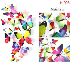 12 Pcs / Set Rainbow Colourful 3D Pvc Butterfly Wall Sticker Kawaii Home Decor