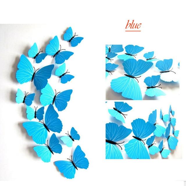 12 Pcs / Set Rainbow Colourful 3D Pvc Butterfly Wall Sticker Kawaii Home Decor