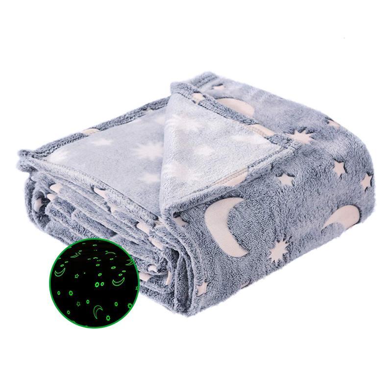 Soft Gray Glow In The Dark Moon And Stars Blanket