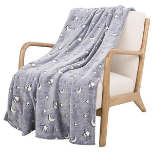 Soft Gray Glow In The Dark Moon And Stars Blanket