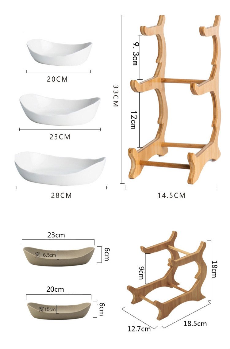 Bamboo And Ceramic Two Or Three Layer Fruit Plate Snack Platter Candy Dish