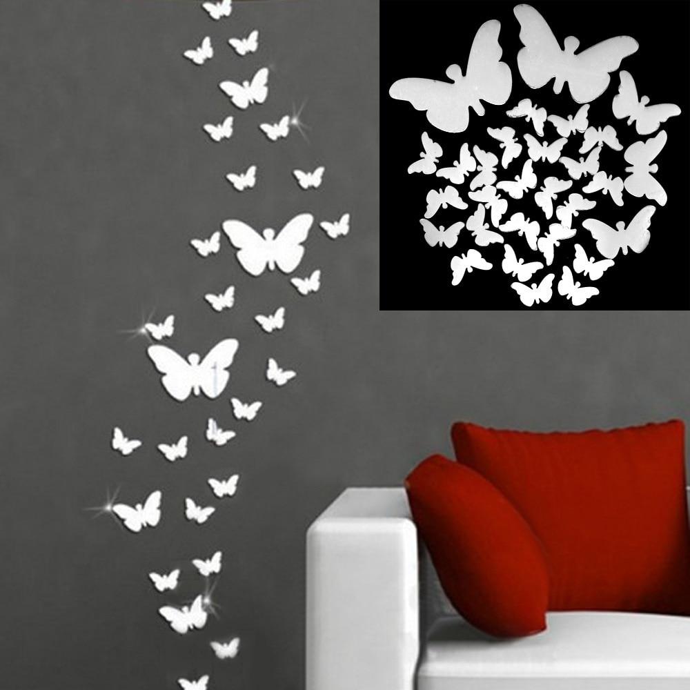 12Pcs 3D Mirror Butterfly Wall Stickers Removable Decal Art Home Decor