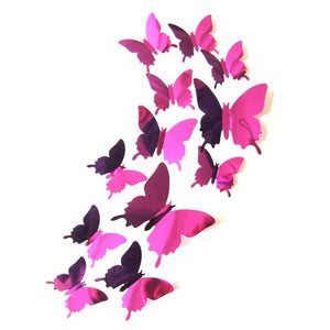 12Pcs 3D Mirror Butterfly Wall Stickers Removable Decal Art Home Decor