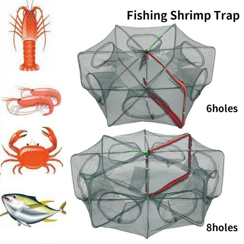 6 / 8 Holes Automatic Fishing Net Cage Portable Foldable Crab Shrimp Trap