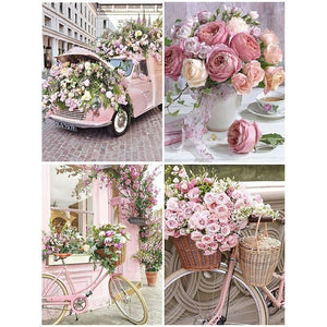 Diamond Painting Full Square Flowers Bicycle Vintage Car Home Decor Kit