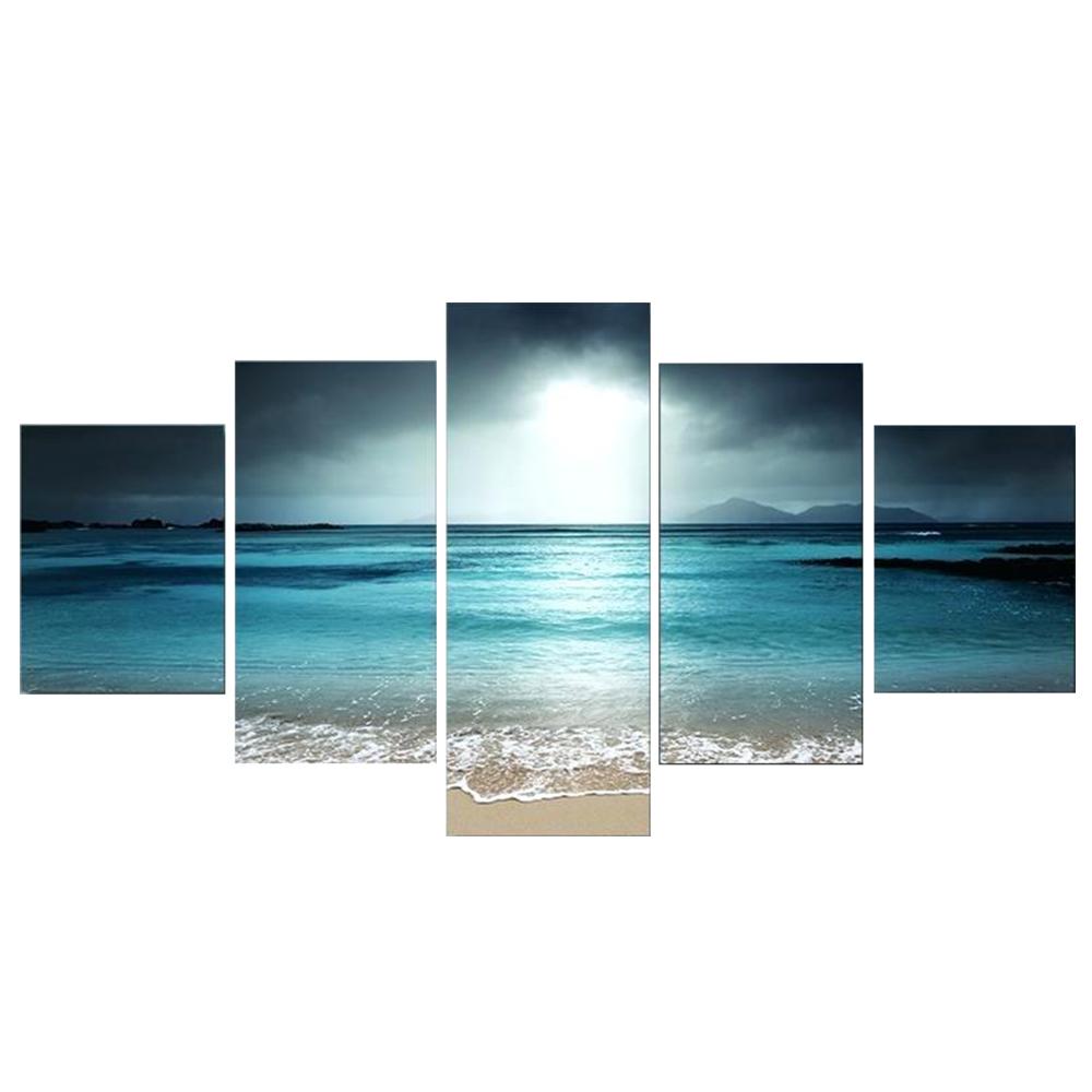 Sunset Beach Seascape 5 Panel Canvas Painting Wall Art Coastal Home Decor