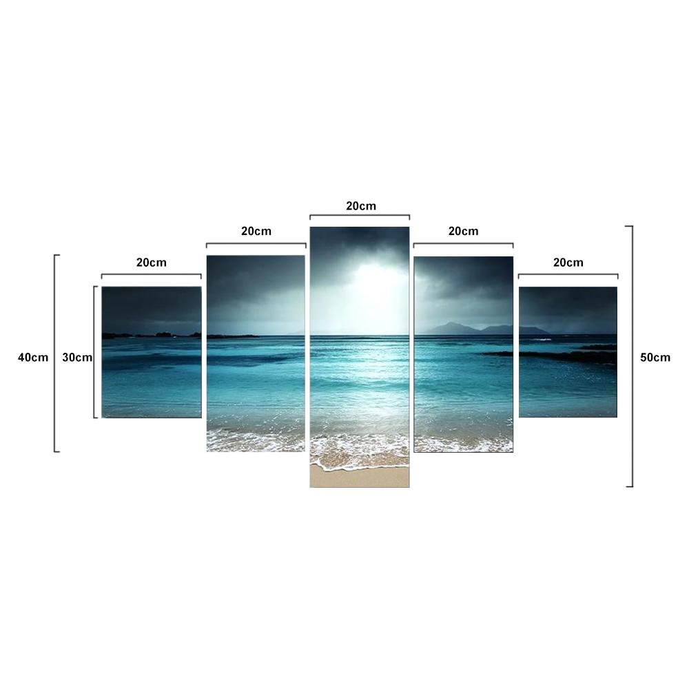 Sunset Beach Seascape 5 Panel Canvas Painting Wall Art Coastal Home Decor