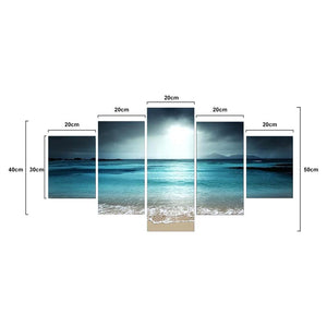 Sunset Beach Seascape 5 Panel Canvas Painting Wall Art Coastal Home Decor