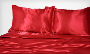 Red Or Black 95Gsm 4 Piece Satin Sheet Set For Queen King Beds