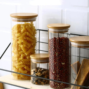 Eco Friendly Bamboo Container Mason Candy Jar Spices Glass Transparent