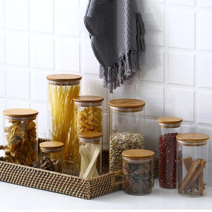 Eco Friendly Bamboo Container Mason Candy Jar Spices Glass Transparent