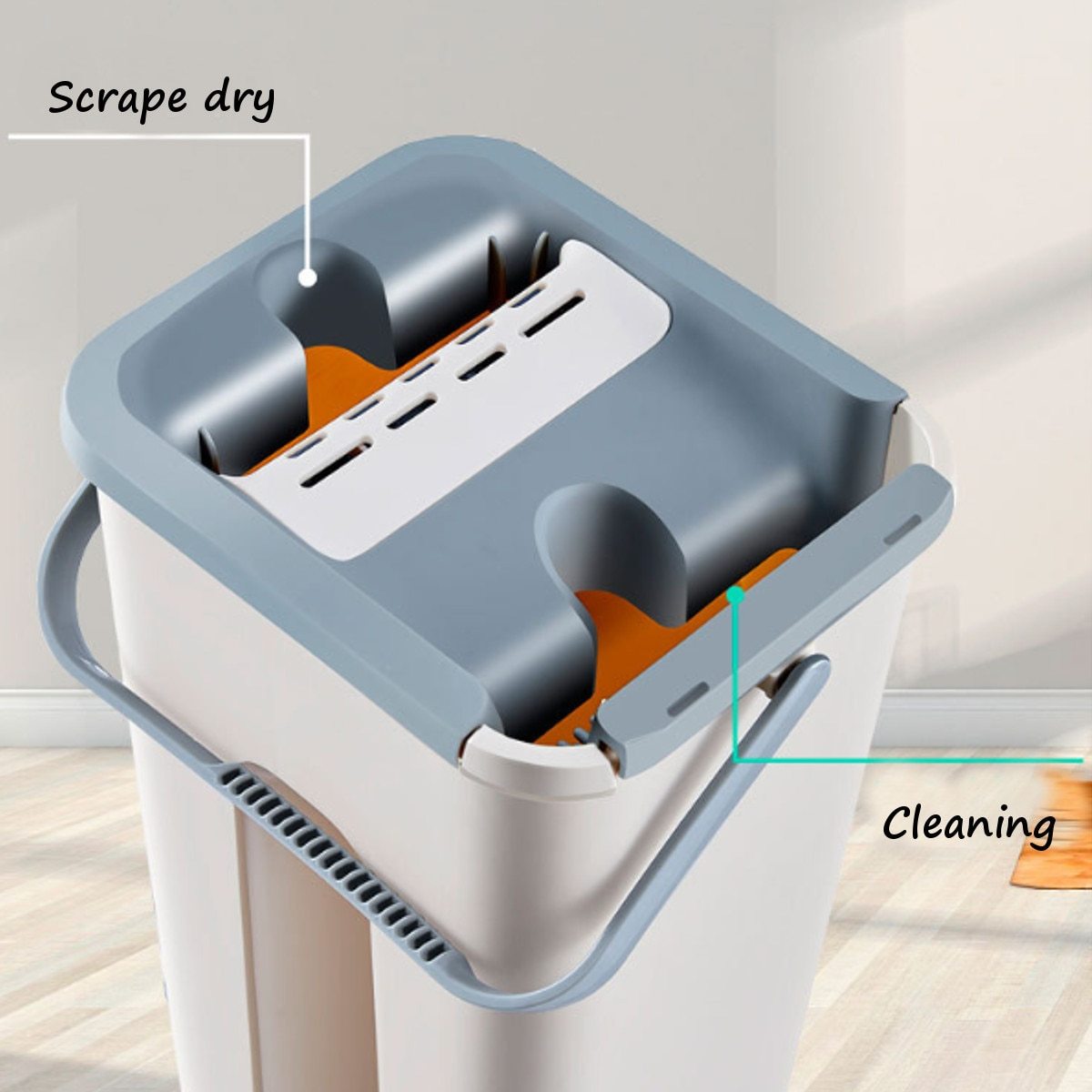 Microfibre Mop With Long Handle And Cleaning Drying Bucket