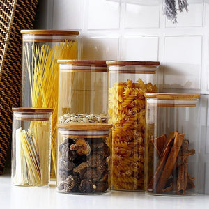 Eco Friendly Bamboo Container Mason Candy Jar Spices Glass Transparent